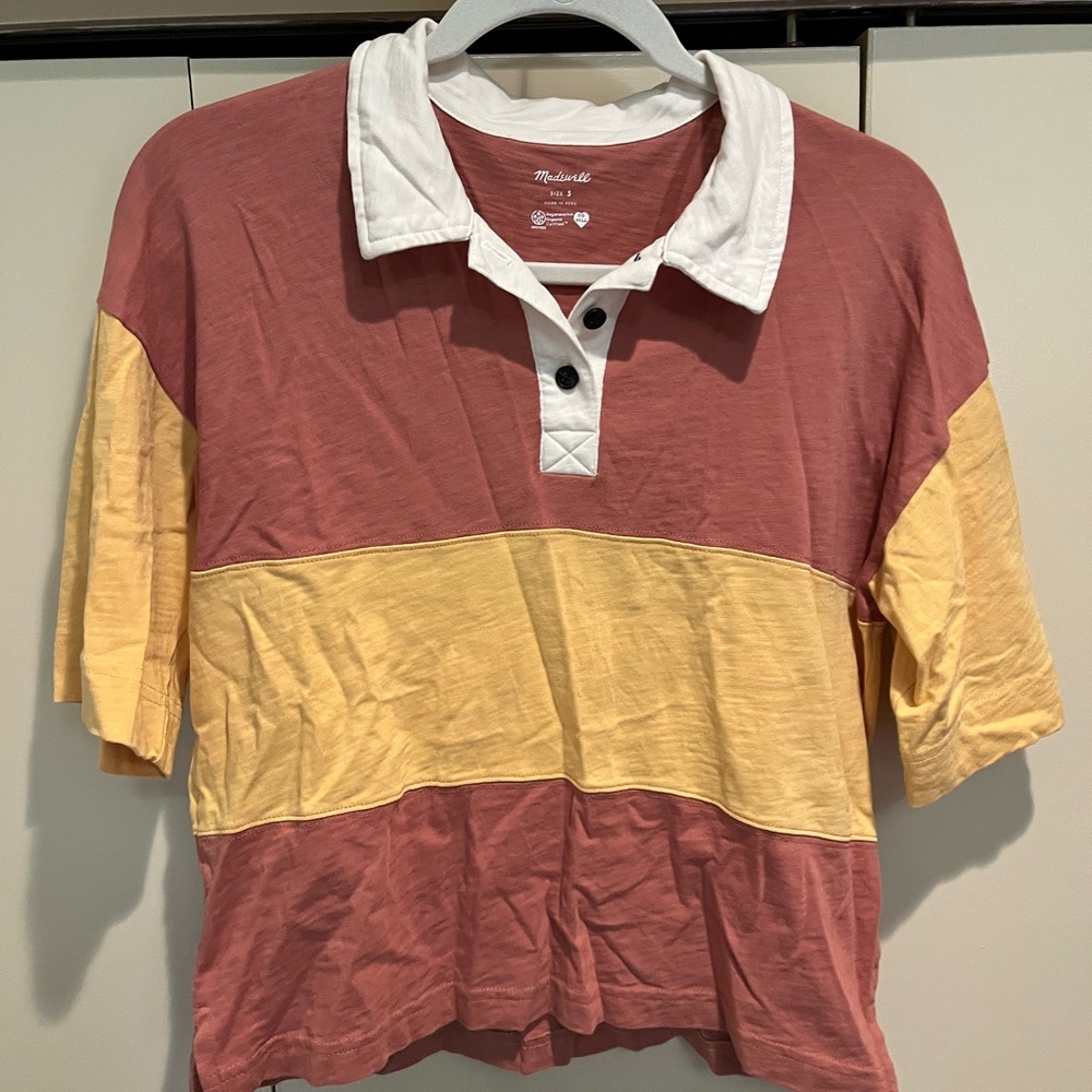 Madewell Pink and White Polo Shirt